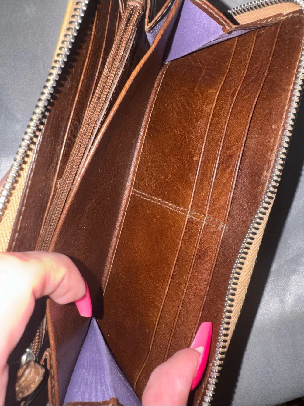 Coach Neutral Tan Leather Zip Wallet